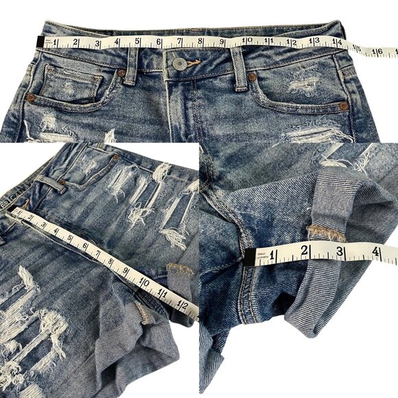 American Eagle Mom Short Distressed Denim Shorts Womens Sz 4 Medium Wash Stretch - Picture 5 of 6